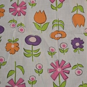 90s Colorful Floral Cotton Fabric Material Flowers Purple‎ Pink Orange Green